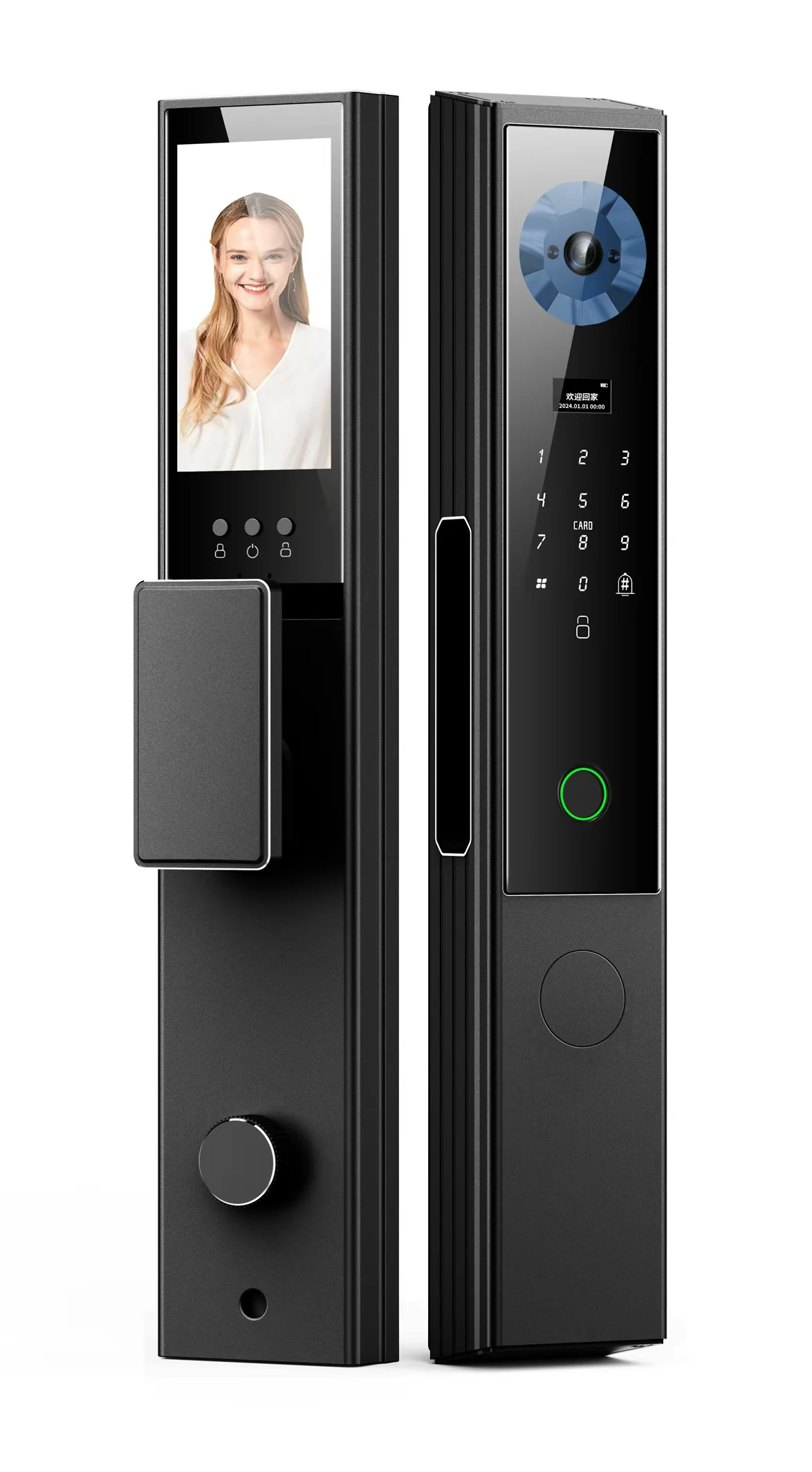 Smart Door Lock with Face Recognition, Zinc Alloy Body, 4200mAh Fast Charging, 5MP Fisheye Camera, App Control