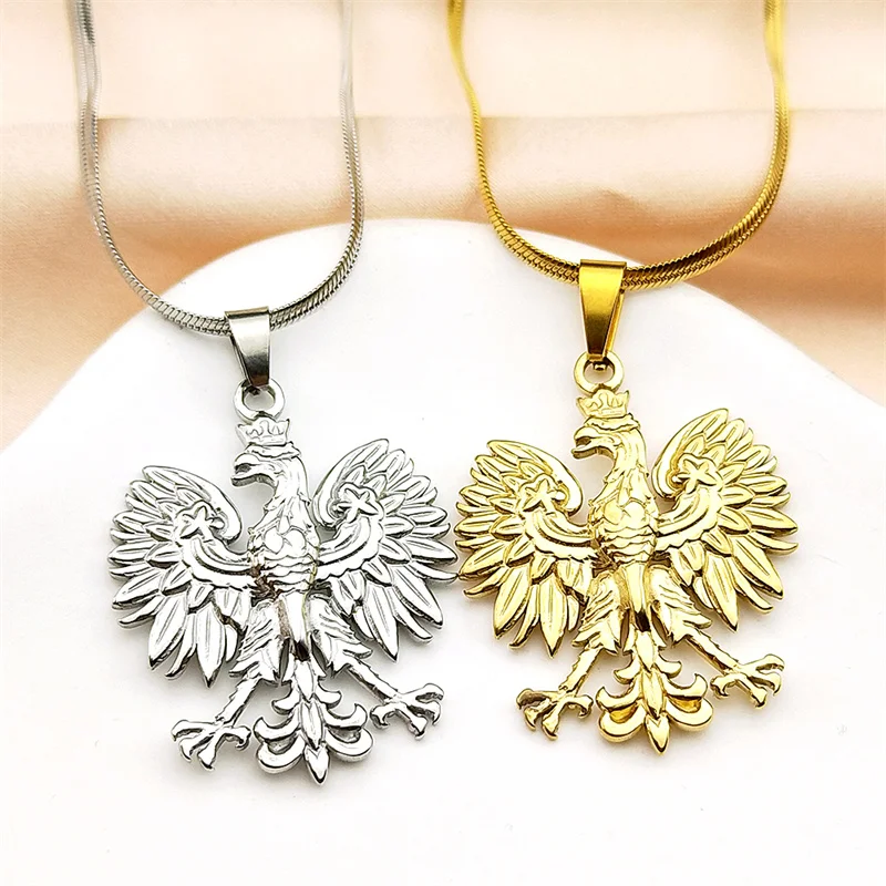 

Poland National Emblem Symbol Eagle Pendant Necklaces for Women Men Gold Silver Color Stainless Steel Polska Party Jewelry Gift