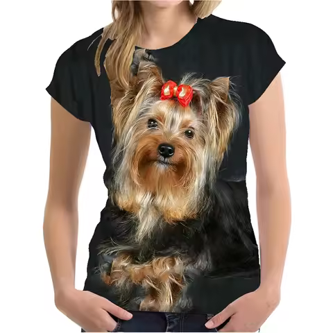 Summer Yorkshire Terrier 3D Print Animal Cute Dog T-shirt Women Streetwear T Shirts Harajuku Tees Tops Woman Clothing Breathable
