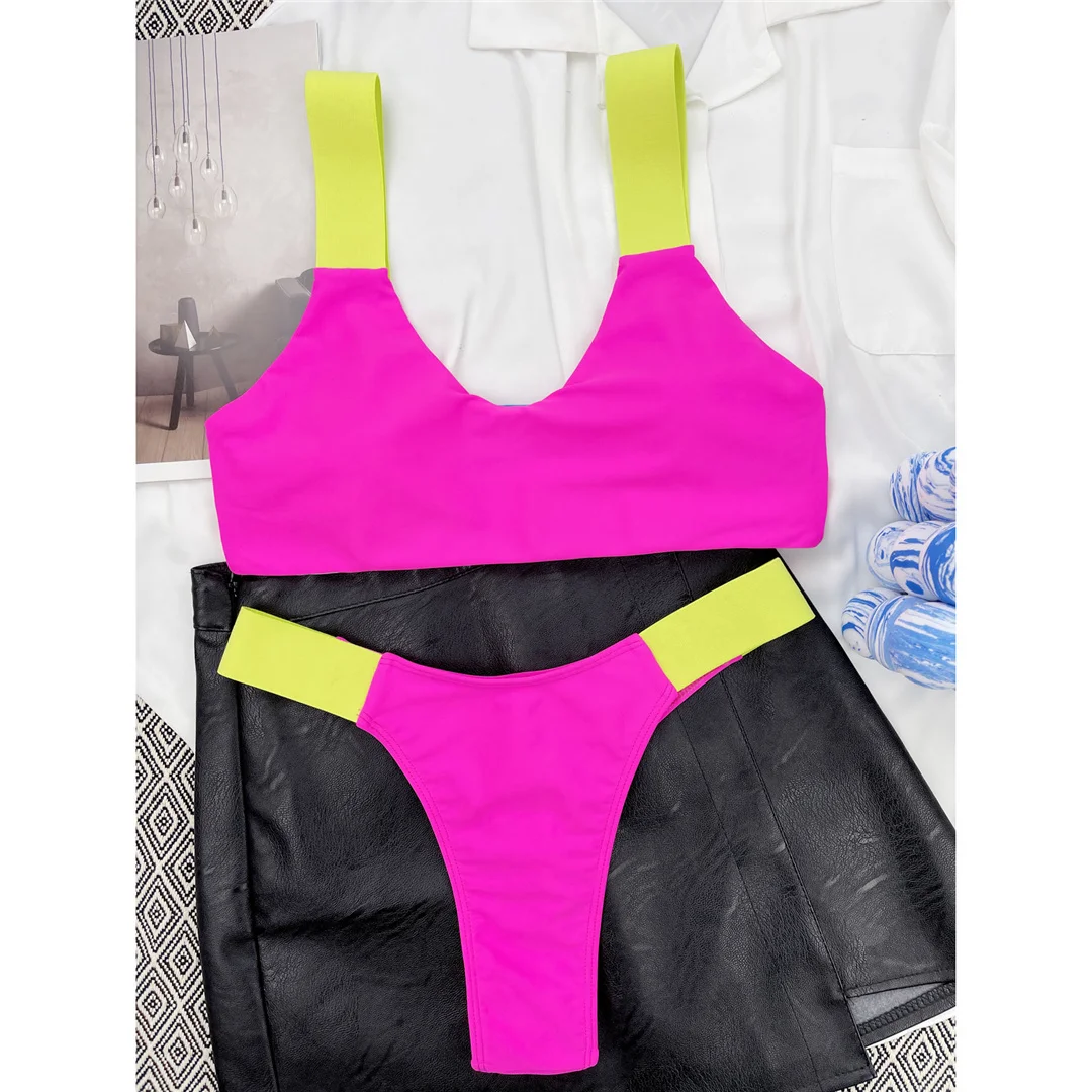 Neuer, hoch geschnittener Bikini mit Tanga-Design, Damen-Badeanzug, zweiteiliges Bikini-Set, Badebekleidung, Damen-Badeanzug, V3815 – Detail 9