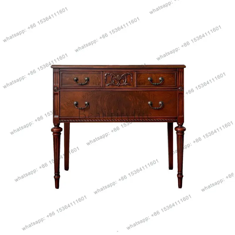 

American medieval solid wood porch cabinet integrated into the home French light luxury drawer storage side cabinet