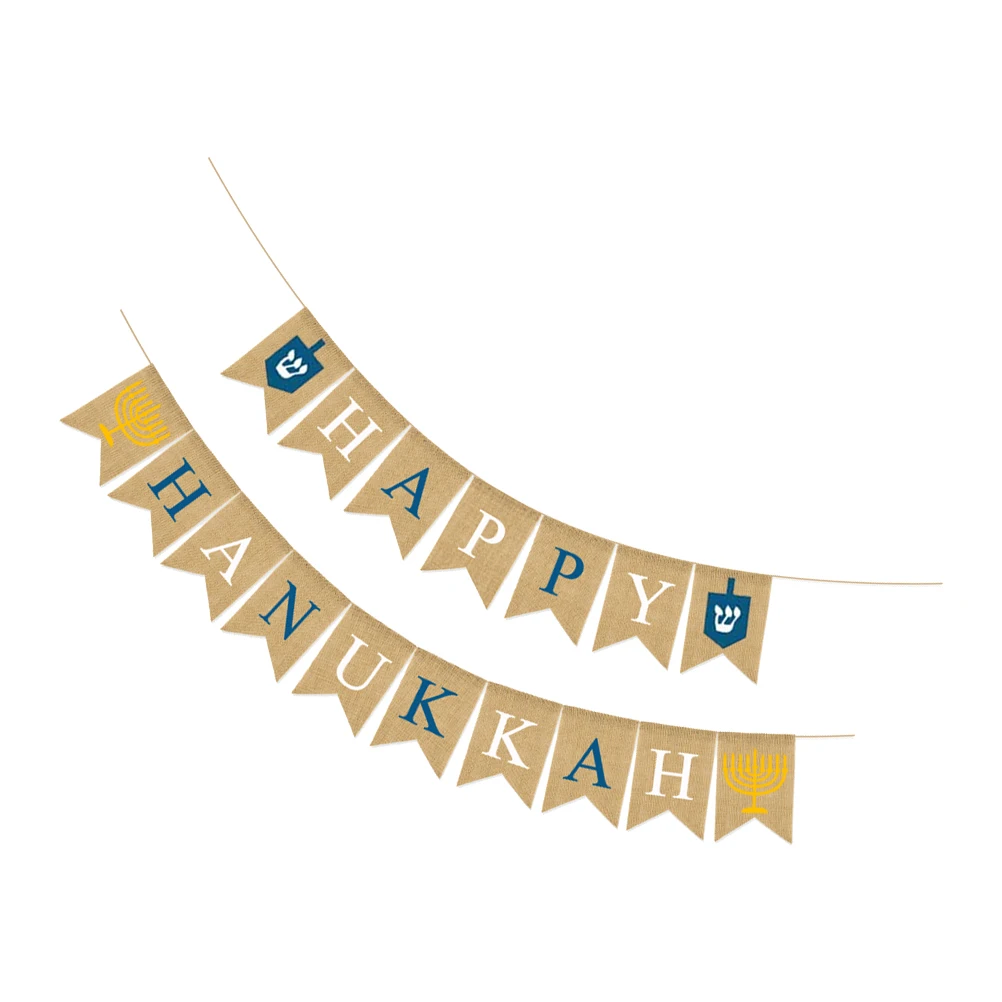 

Linen Hanukkah Banner Pendant Lightweight Festive Holiday Bunting Themed Decoration Festival Background Small Size