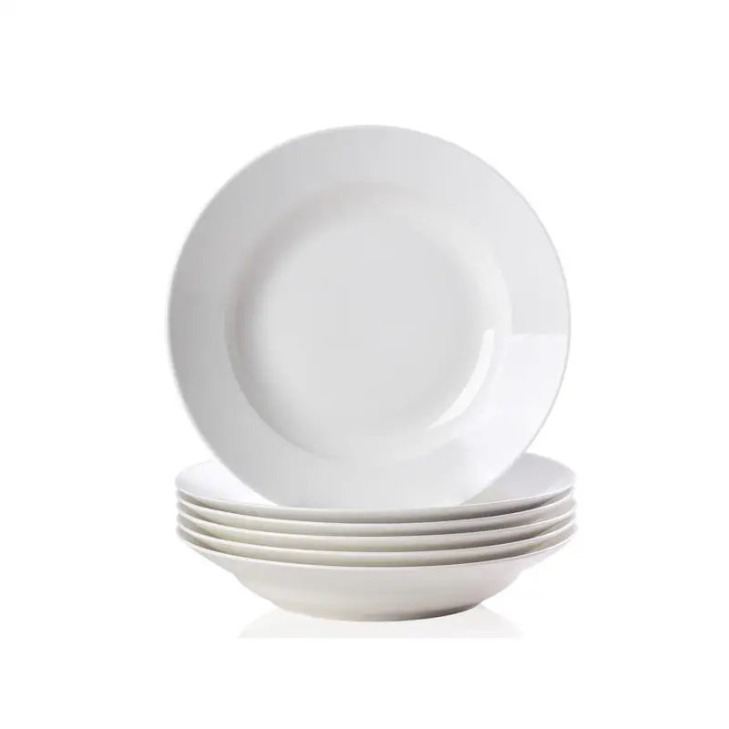 

Набор из 6 белых обеденных тарелок, 9,5-дюймовая современная круглая посуда для салата — посудомоечная машина, микроволновая печь, безопасная в духовке, устойчивая к царапинам, гладкая