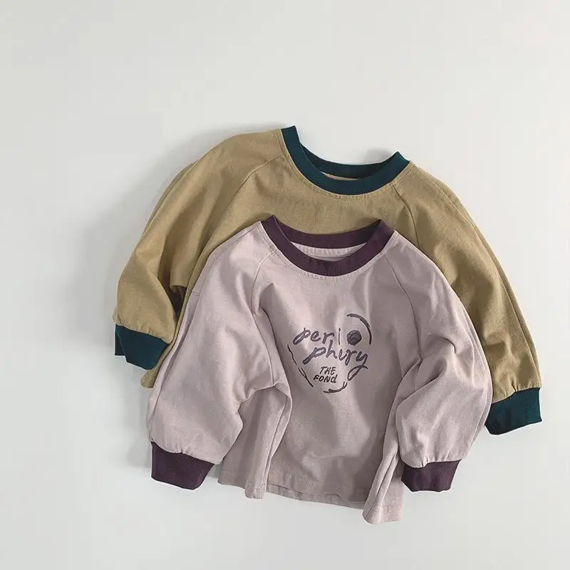 

2025 Spring New Children Long Sleeve T Shirts Boys Girls Casual Letter Print Bottoming Shirts Baby Cotton Tops Kids Clothes