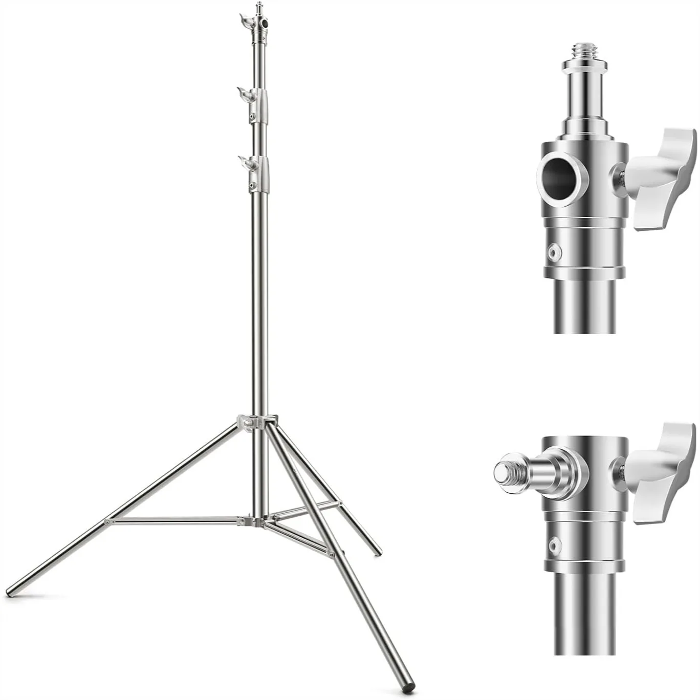 

9.2ft Stainless Steel Light Stand, Spring Cushioned Heavy Duty Tripod with Universal 1/4" to 3/8" Screw Adapter for LED Video