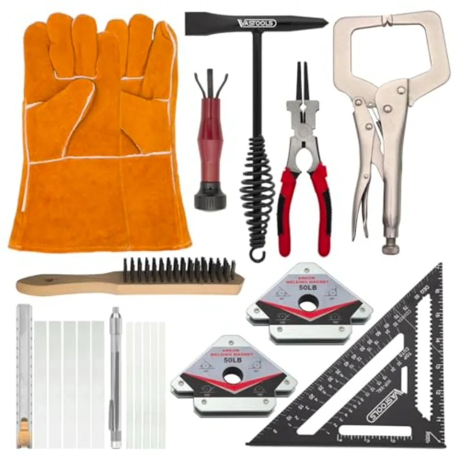 

【Spot goods】MIG Welding Tools10pc Chipping Hammer Leather Welding Gloves Speed Square Welding Clamp Soapstone Holder Welding Ma