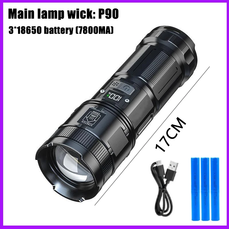 60W Laser Flashlight LED Rechargeable Super Bright Flashlight with COB Work Light Powerful Handheld Tactical Flashlight