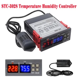 STC-3028 podwójny cyfrowy termostat kontroler temperatury i wilgotności termometr higrometr do inkubatora szklarniowego 12V/24V/220V