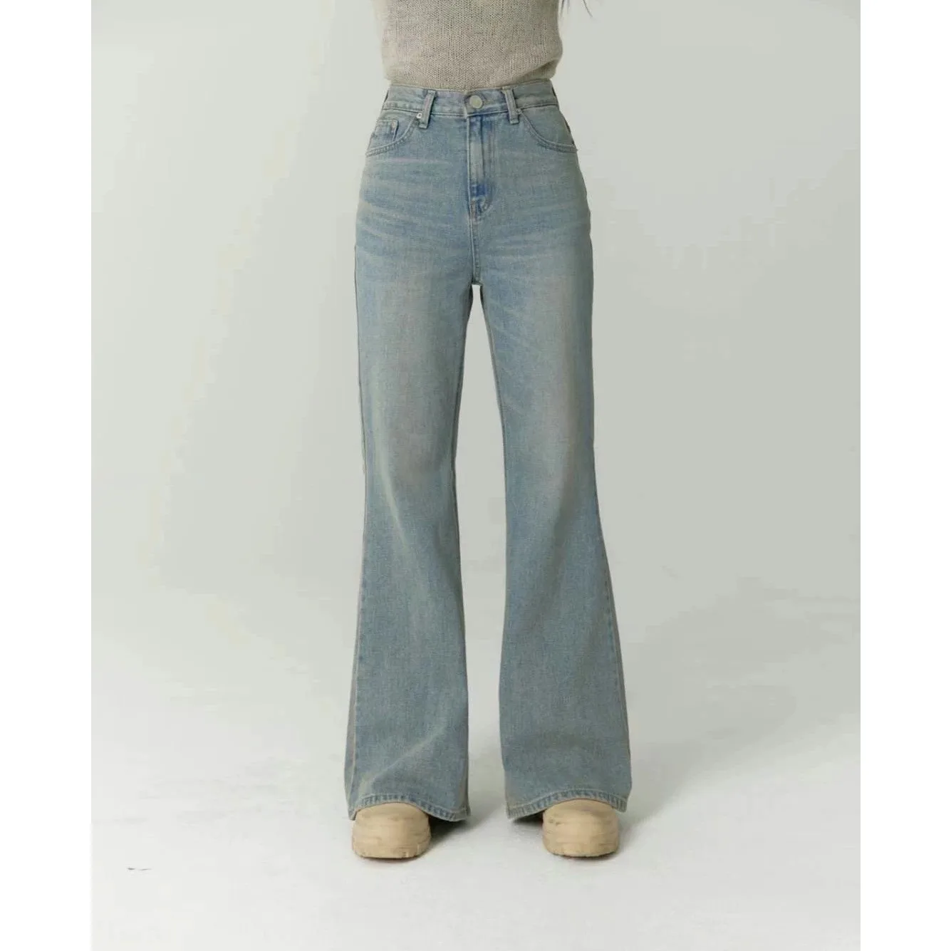 

Retro High Waist Bell Bottom Jeans Retro High Waist Lift Butt Long Trousers Spring 2026 Cotton Stretch Loose Fit