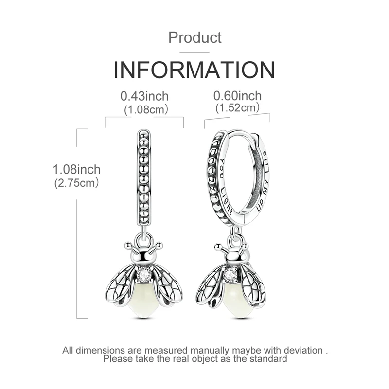 Original 925 Sterling Silber im Dunkeln leuchtende Firefly Nature Hoop-Ohrringe für Frauen, Party, Hochzeit, vielseitiger Schmuck, Geschenk – Detail 5