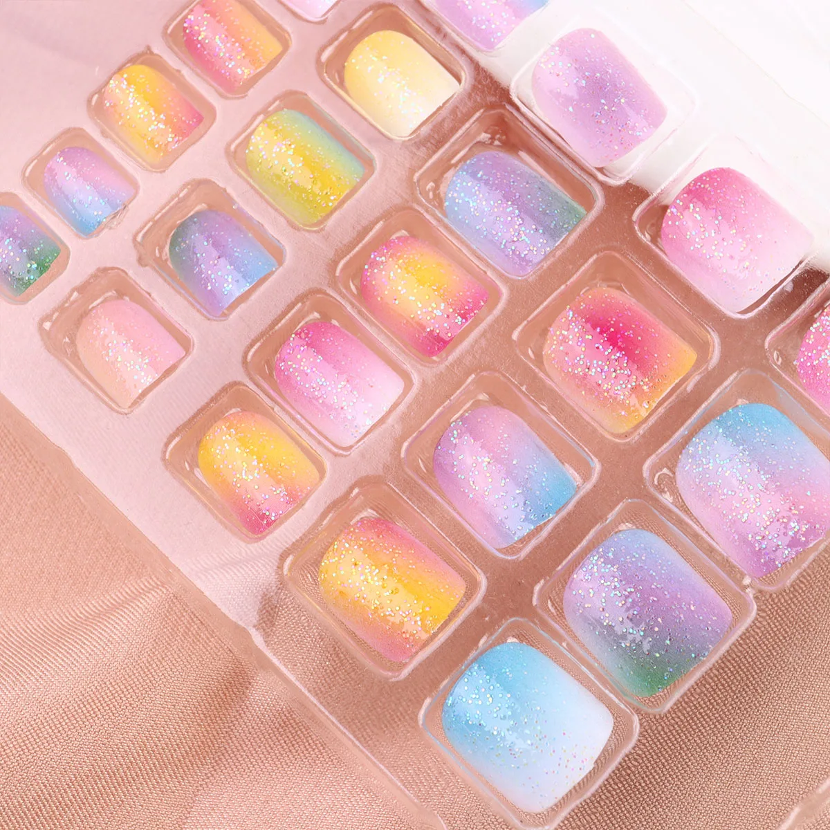 

48 Pcs Fake Nails Children Manicure Easy Apply Kids Nail Stickers Party Cartoon Tool Christmas Halloween Gifts
