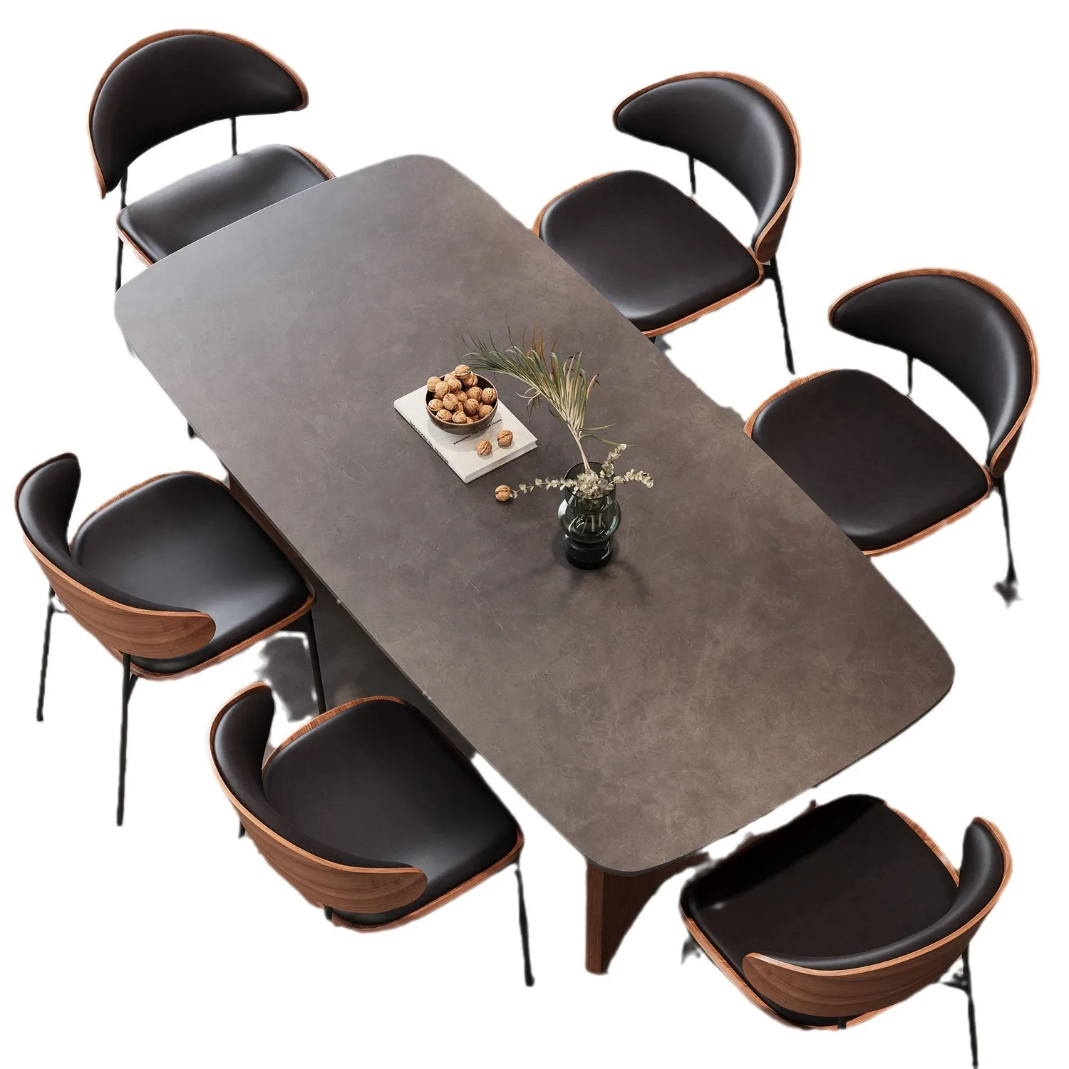

French retro walnut solid wood slate dining table