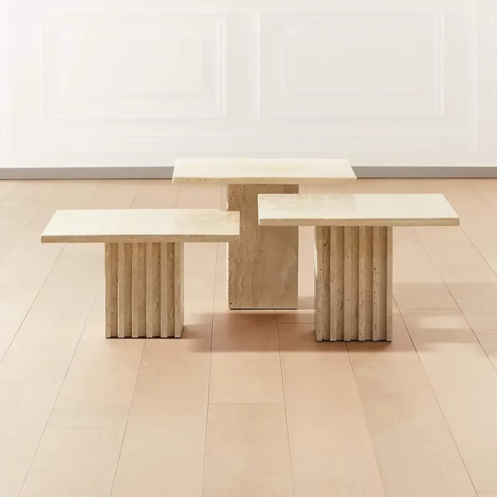 TableHome Deco Marble Travertine Furniture Natural Stone Table Column Basse Pedestal Modern Travertine Coffee