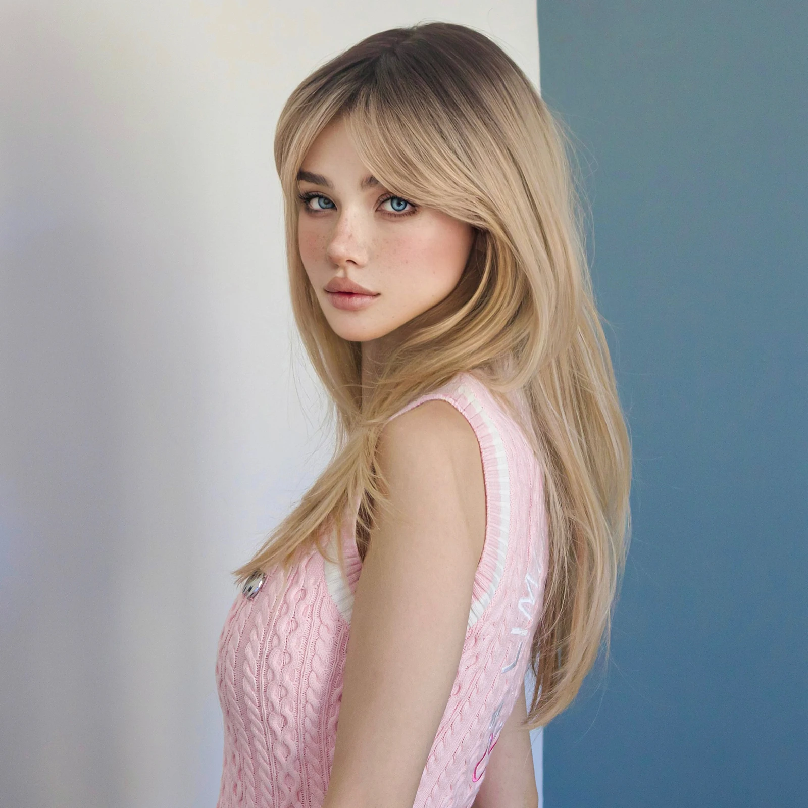 Blond Ombre Peruka syntetyczna z grzywką Długie proste peruki Kobiety Naturalne peruki warstwowe Impreza Codzienna Lolita Peruka z włókna