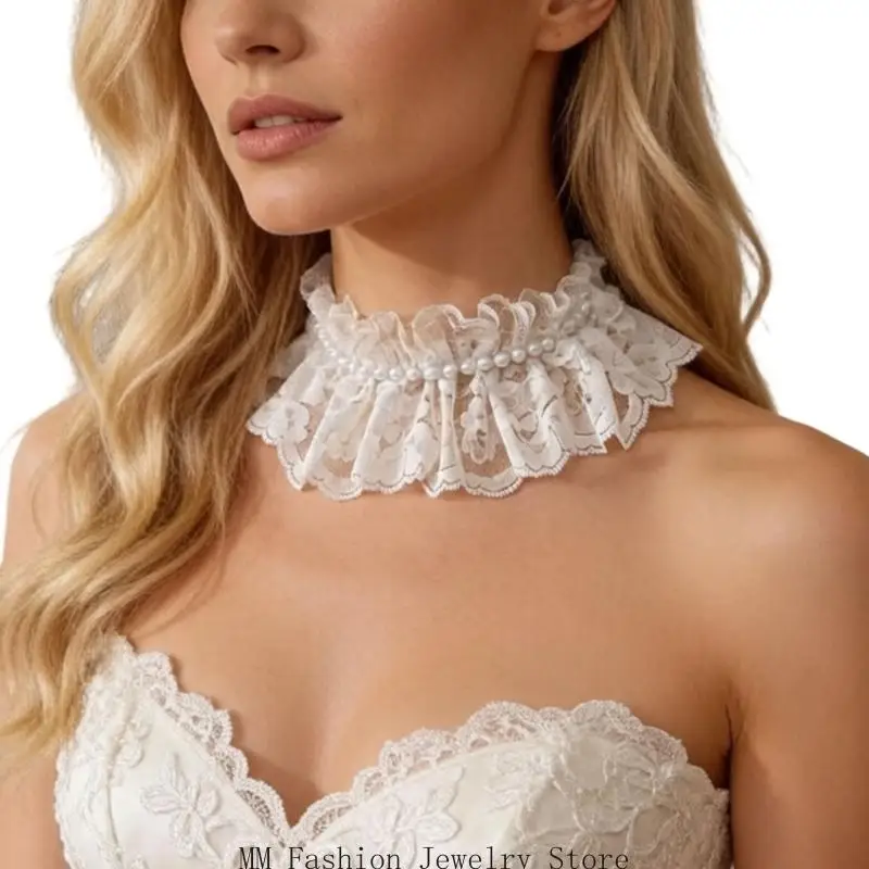 Layered Lace Faux Collar Accessory for Tea Time and Party Wear D0UB