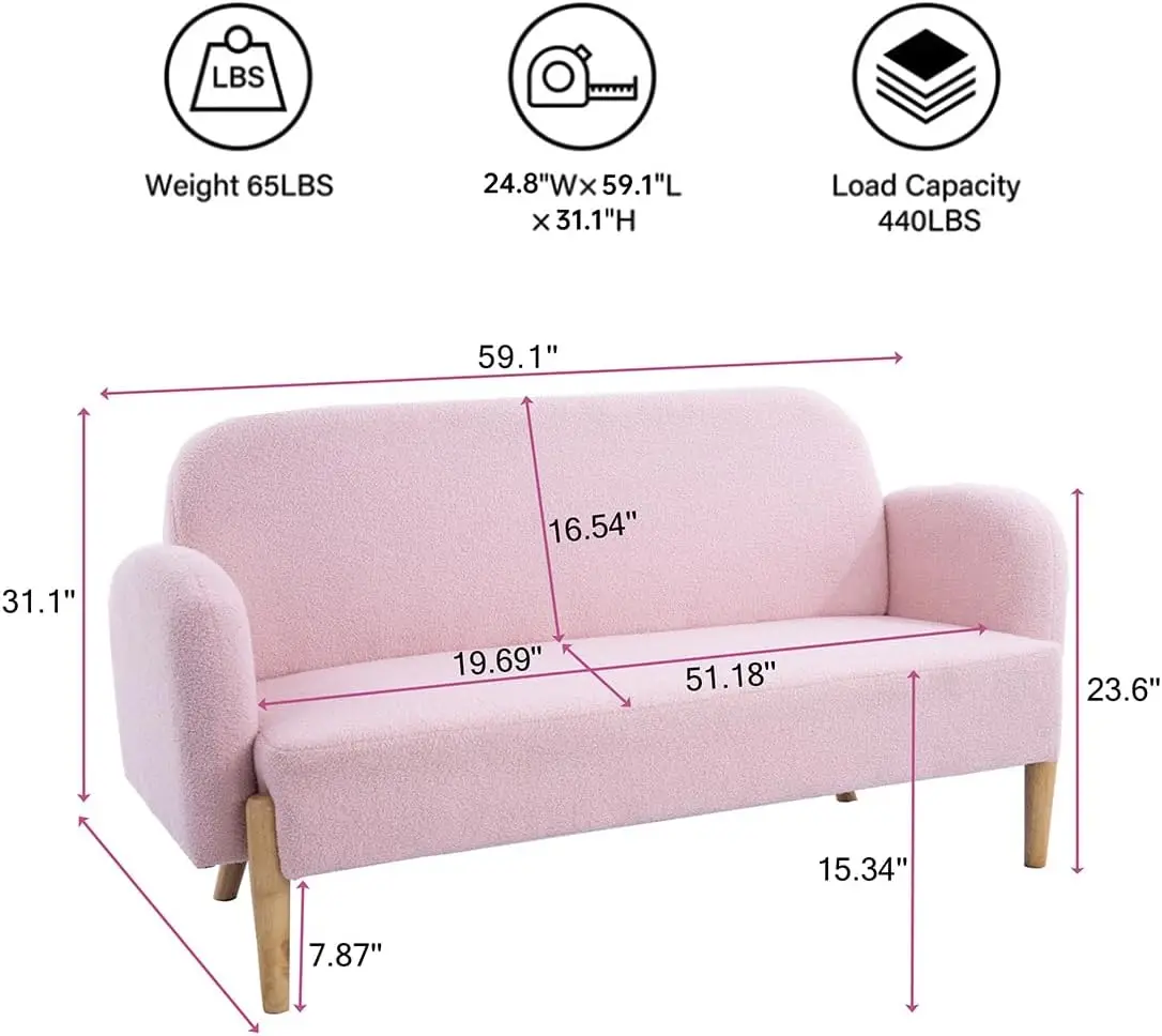 Modern Teddy Velvet Sofa 3 Lumbar Pillows, Upholstered Velvet Loveseat Love Settee Chairs