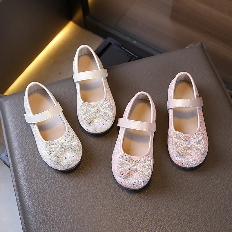 

Girls Summer Korean Princess Sandals Kids Versatile Crystal Pearl Single Shoes Children Fashion Butterfly Sequin Casual Shoes