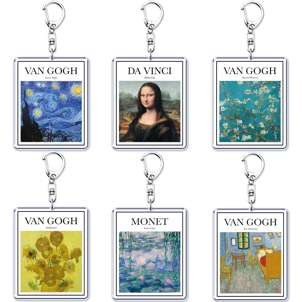 Hot Artist Art Keychain for Accessories Bag Starry Night Mona Lisa Vincent Van Gogh Pendant  Key Chain Ring Keyring Jewelry Gift