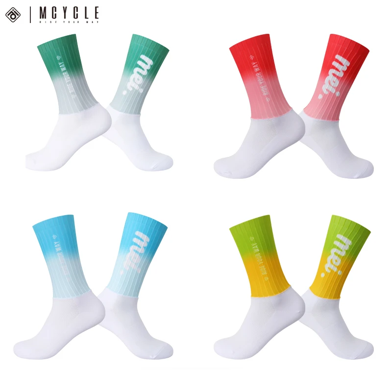 Mcycle Wholesale Gradient Color Aero Sport Socks Seamless Anti-Slip Bicycle Bike Socks Summer Bicycle Riding Cycling Socks