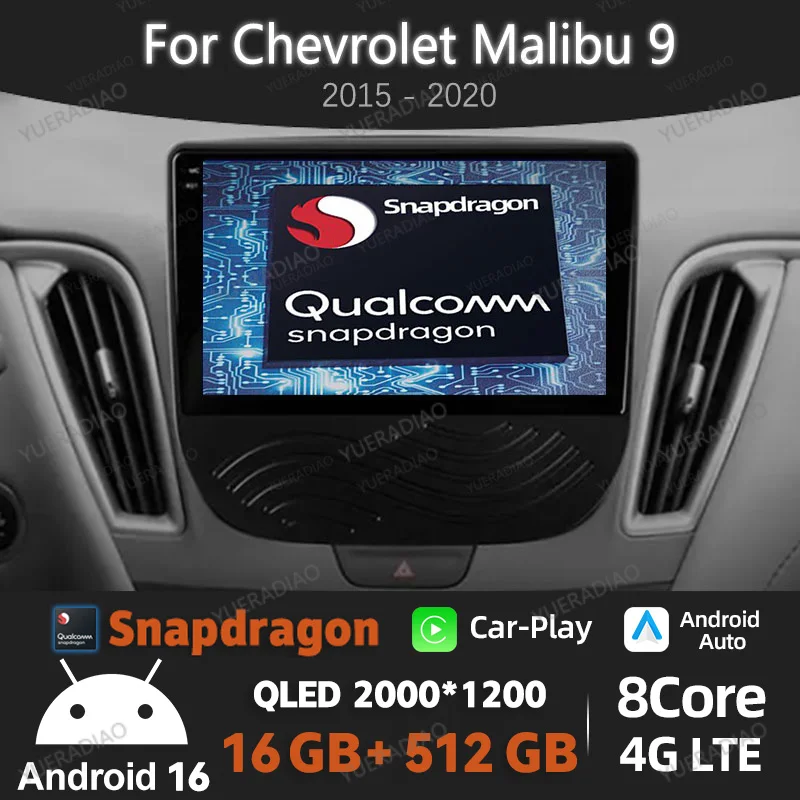 Radio para Auto Android 16 para Chevrolet Malibu 9 2015-2020, GPS NAVI QLED, 4G LTE, 5G WIFI, Reproductor Multimedia de Video, BT, Unidad Principal 2DIN