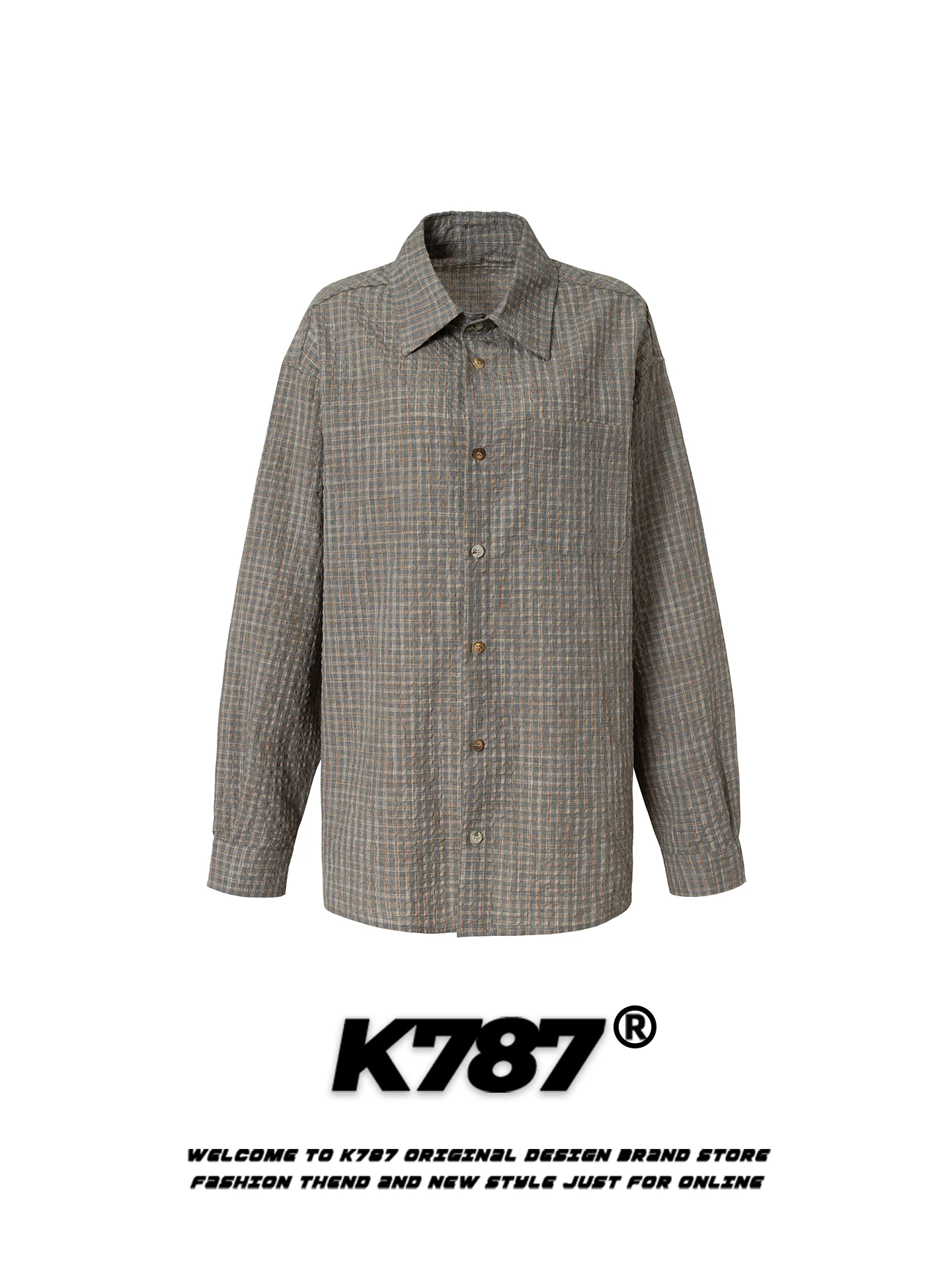 

K787 American Retro Plaid Long Sve irt Men's Loose Casual Trendy Spring 2026 Couple's irt Jaet Youth ular Cotton ...