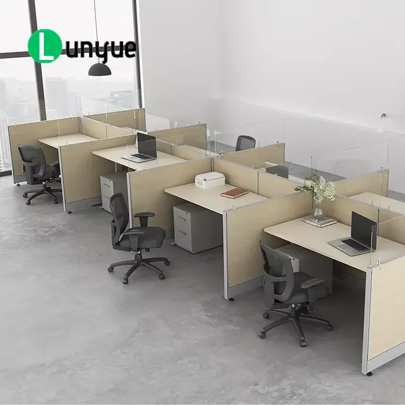 Modern Office Partitions Cubicles Modular Workstation Tables with Glass Privacy Panels for Workspace Organization and Sound