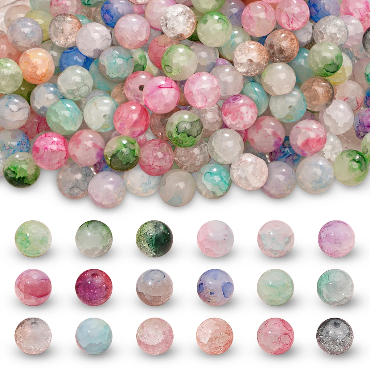 

Круглые бусины из хрустального стекла с кракле 8/10 мм, разноцветные - изготовление ювелирных изделий своими руками (браслет/ожерелье/серьги), апертура 1 мм, 50/20 шт./упак.