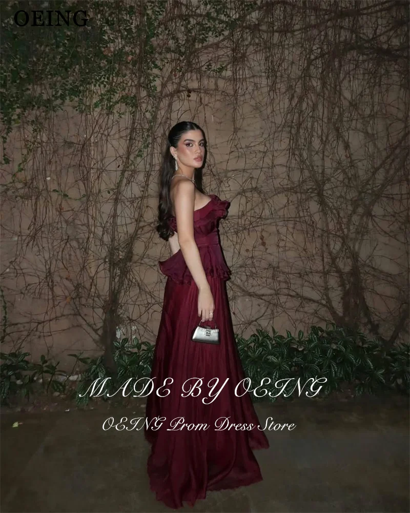 OEING エレガントな A ライン バーガンディ プロムドレス ストラップレス ノースリーブ フロアレングス イブニングドレス فساتين سهرة カスタマイズ