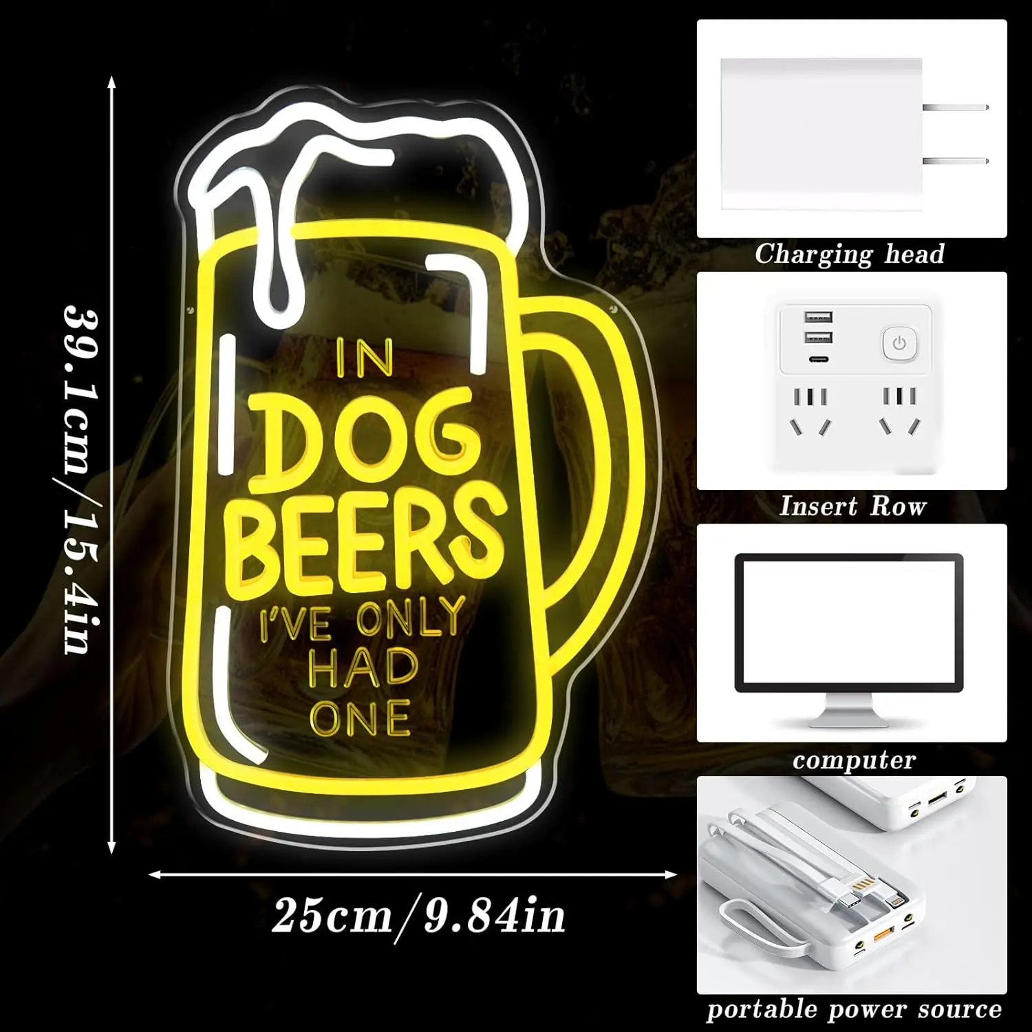 Dog Beer Neon Sign USB Dimmable LED Neon Light for Man Cave Home Bar Shop Pub Bistro Party Restaurant Hotel Game Room Decor Gift