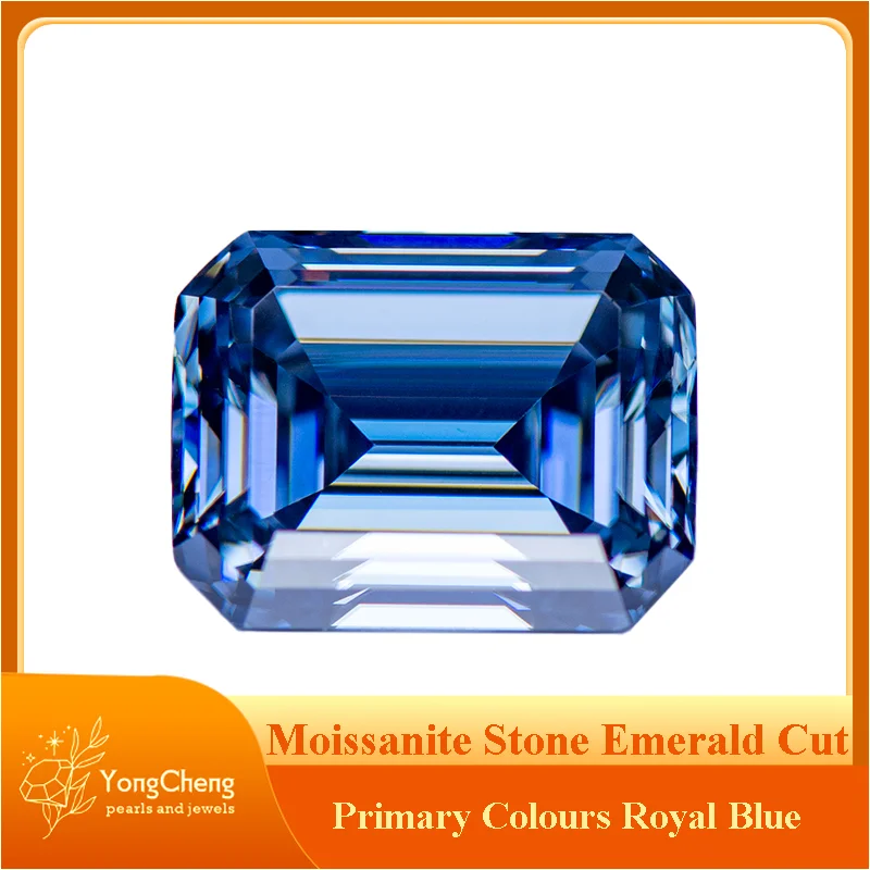 

Moissanite Stone Emerald Cut Primary Colours Royal Blue Lab Grown Diamond Charms Woman Advanced Jewelry Making GRA Certificate