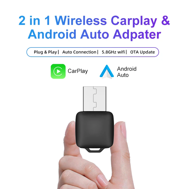 Kabelloser CarPlay/Android-Auto-Adapter, verkabelt auf kabellos, 5 GHz WLAN, USB/Typ-C, Plug-and-Play, für Android Auto, iPhone, Volvo-Autos