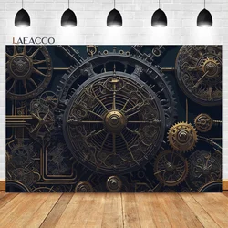 Laeacco Retro Steampunk Backdrop Vintage Metallic Mechanical Bronze Clockwork Gears Metal Nostalgia Style Photography Background