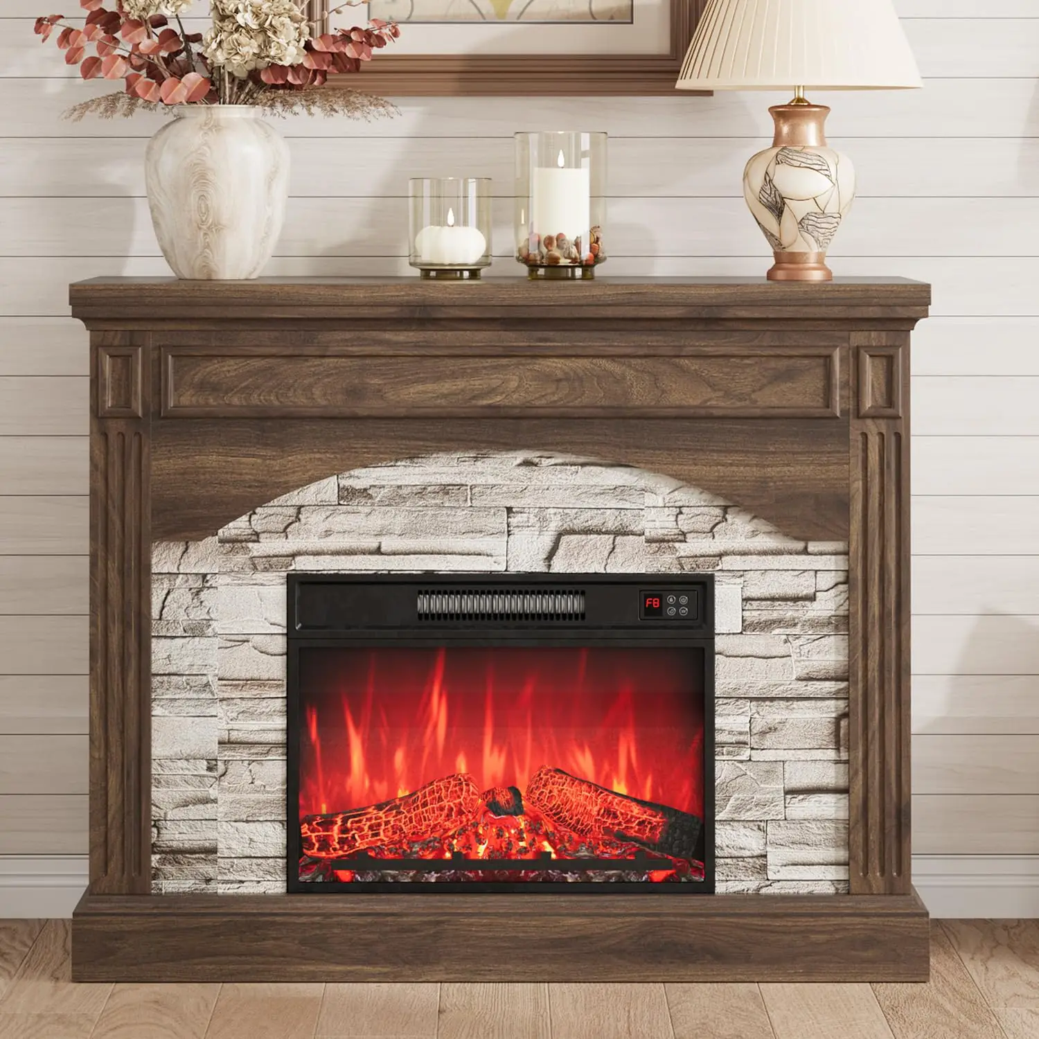 

Тумба под телевизор с электрическим камином для телевизоров 65 дюймов, высокий деревянный развлекательный центр в стиле фермерского дома с каминной полкой, на заказ