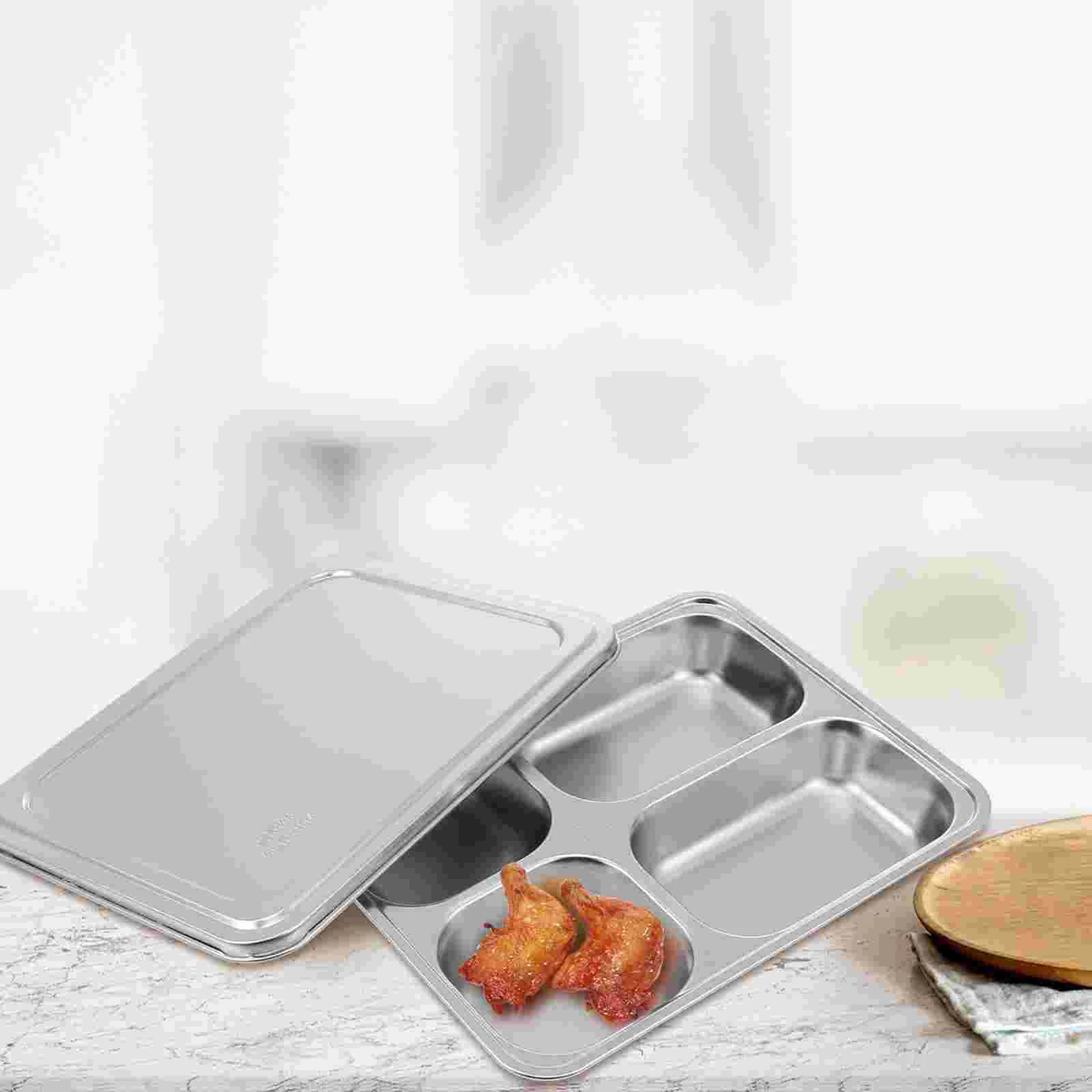 

Food Containers Dinner Plate Lunch Compartment Tray Dessert Stainless Steel Silver Dish Trays Student