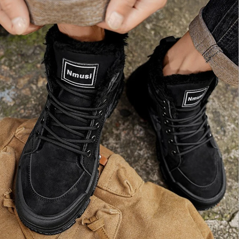 Men's Short Boots 2025 Winter New Plush Thicken Outdoor Non Slip High Top Shoes Comfortable Fashion Cross Tied Warm Cotton Shoes - view 5