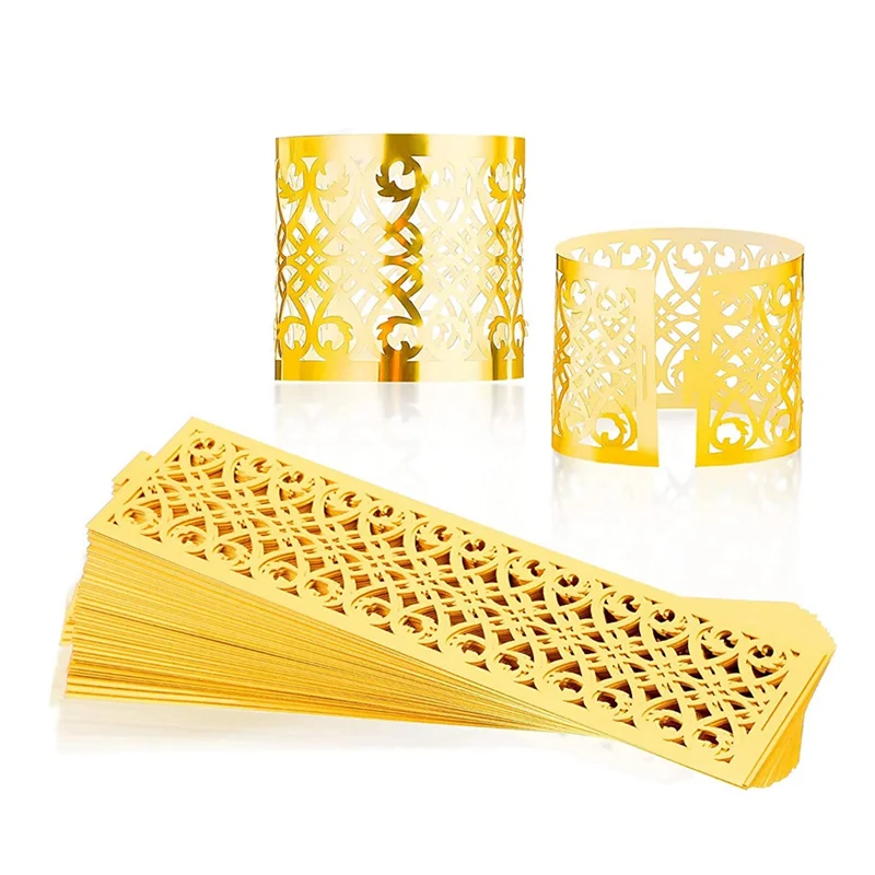 150 Pcs Napkin Rings Cut Napkin Holder Disposable Napkin Bands for Towel Dinner Table Settings Decor Wedding Party Gold