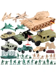 ViiKONDO Army Men Toy Military Playset Green vs Tan Soldier 79pcs Battlefield Vehicle Tank Jet Warship Model Wargame Boy's Gift