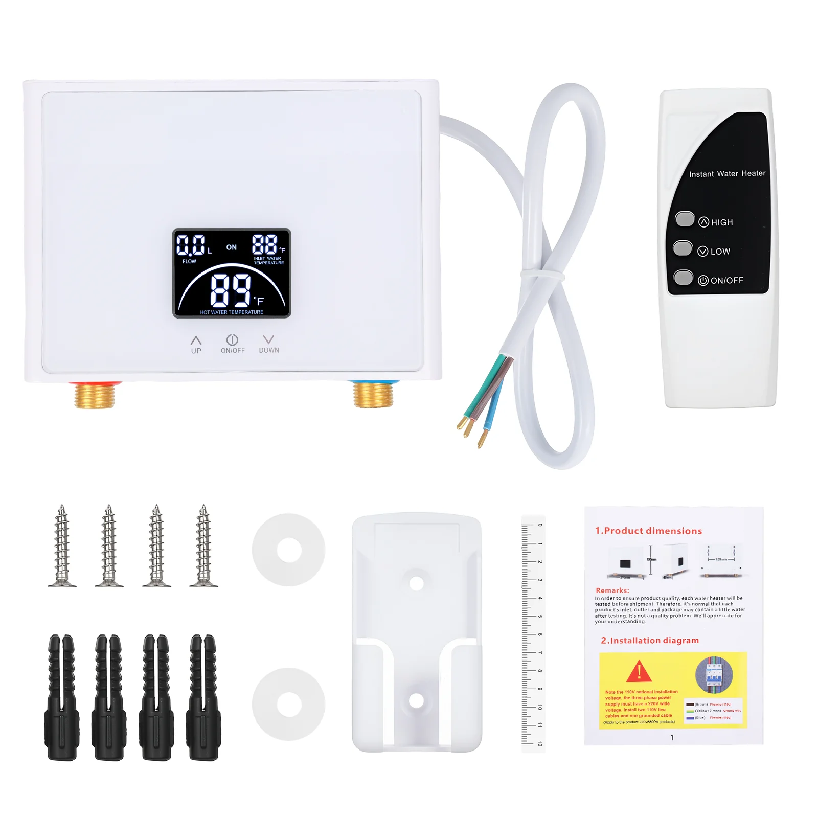 5500W Mini Electric Tankless Water Heater Constant Temperature Instant Hot Water Heater with Remote Control for Home Bathroom