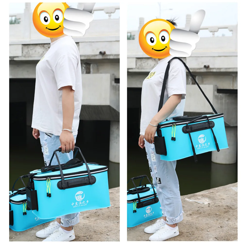 Neue EVA Angeltasche Zusammenklappbarer Fischereieimer für Lebendfisch-Box Camping Wasserbehälter Pfanne Becken Angelausrüstung Aufbewahrungstasche 30-50cm – Detail 13