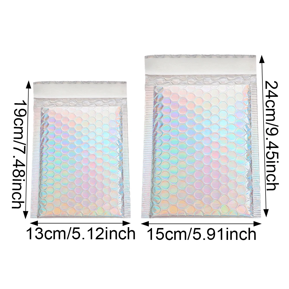 10 Stück PE Holographische Laser-Luftpolstertaschen für Kleinunternehmen-Versand Wasserdichte Selbstklebende Taschen Schmuck Geschenkverpackungstaschen – Detail 4