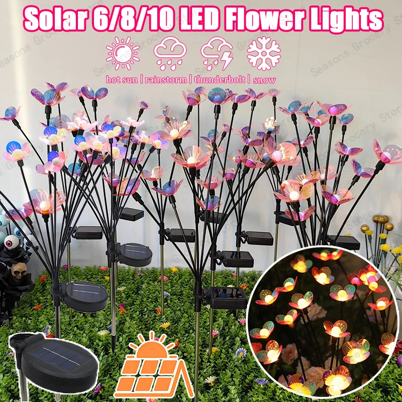 

New Solar Flower Lights Outdoor Waterproof Garden Decoration Lawn Ground Lights Ambient Colourful Lights Espeto Para Jardim Led