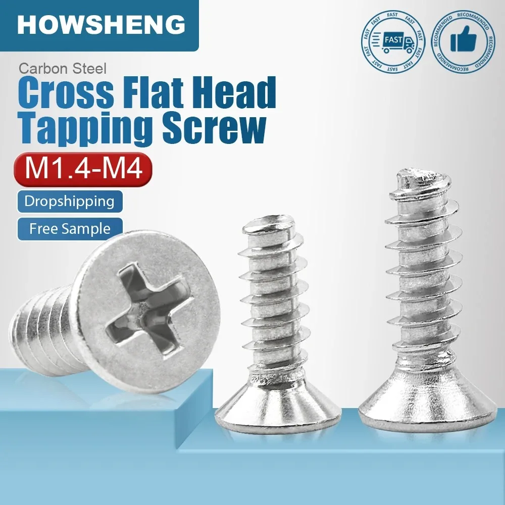 50-100pcs/bag Phillips CSK Flat Tail Head Self Tapping Mini Screw Nickel Plated Cross Flat Head Screw M1 M2 M2.5 M3 M3.5 M4 M5