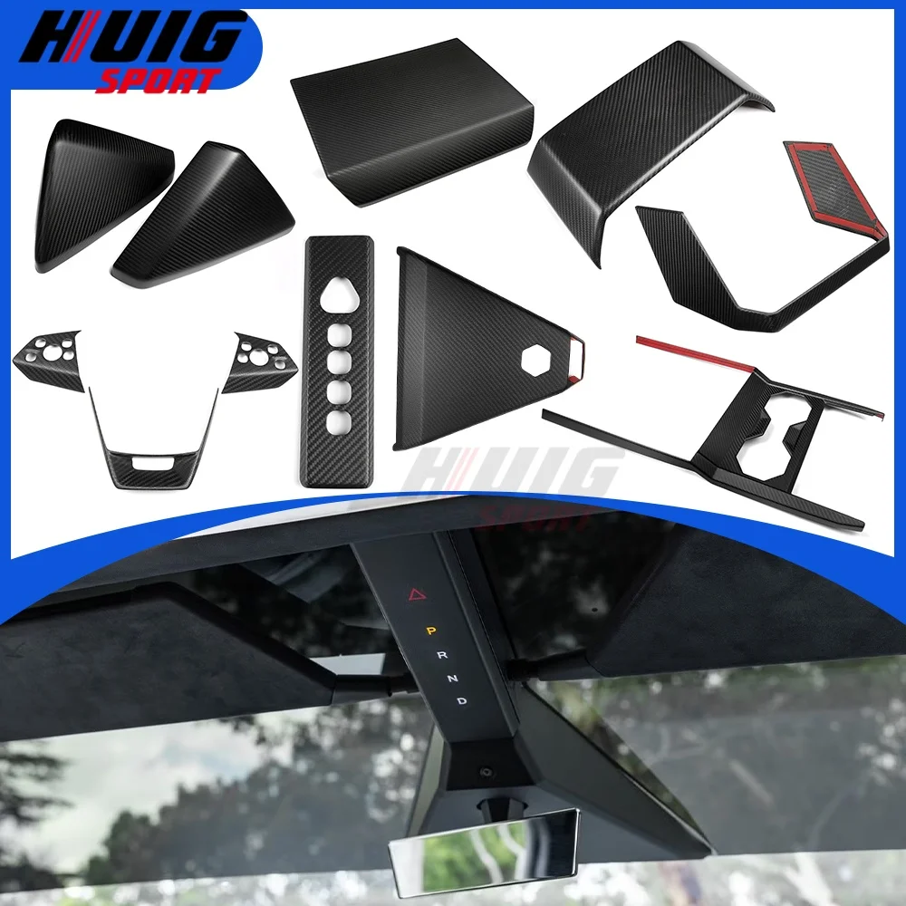 

For Tesla Cybertruck Cyberbeast 2024 2025 Carbon Car Interior Steering Wheel Frame Gear Shift Storage Box Dashboard Panel Trim