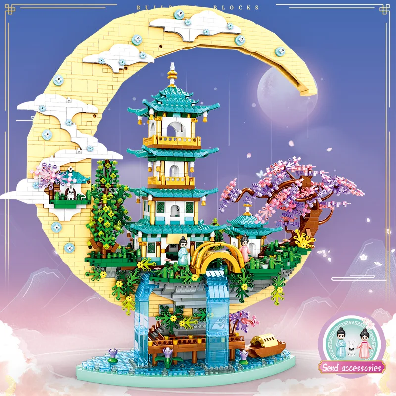 創造的な建築物 神話的なシーン 月宮 マイクロダイヤモンドブロック フィギュア 組み立てブロックおもちゃ ライト付き ナノブリックコレクション