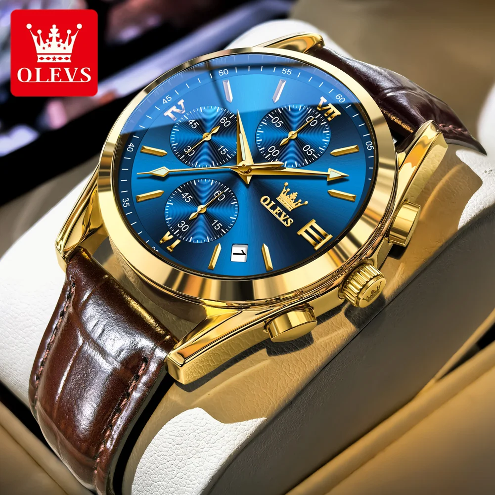 

Мужские наручные часы OLEVS 2872 с хронографом, кожаным ремешком, водонепроницаемые, с ночной подсветкой, оригинальные кварцевые часы, стильные, роскошные.