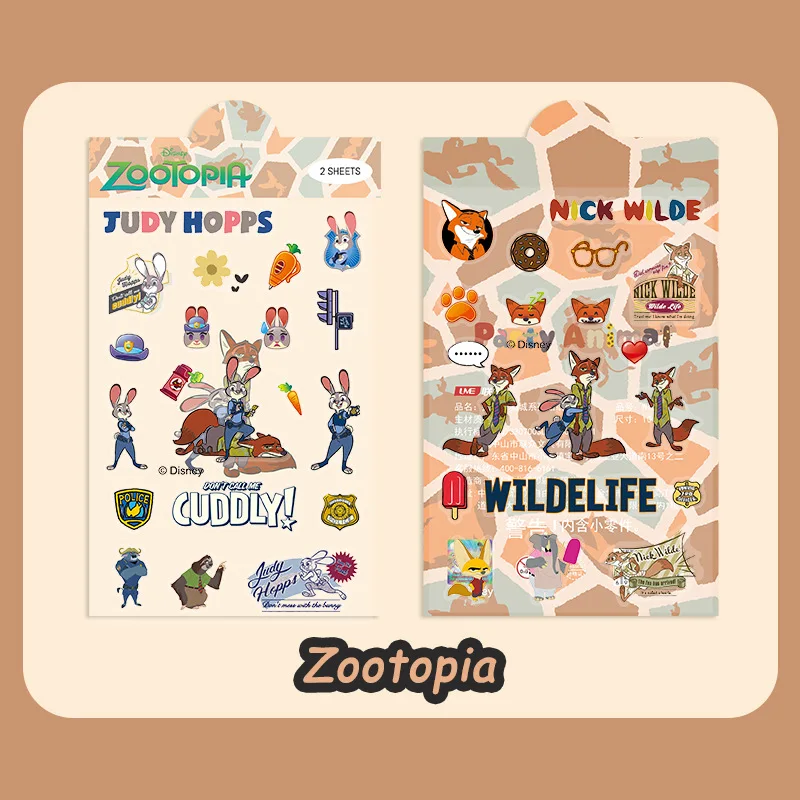 2pcs Transparent Disney Zootopia Judy Nick Cartoon Stickers Cute Anime Decals Decoration Stationery Notebook Phone PET Sticker