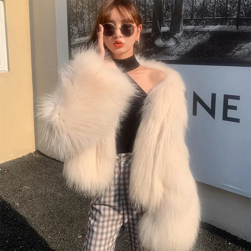 

New Women Imitation Fox Hair Female Short Temperament Raccoon Fur Coat Young Fashion Thickening