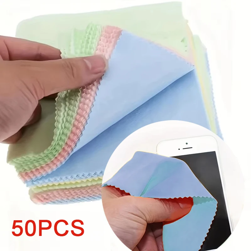 50 Pieces Reusable Microfiber Cleaning Cloths, Suitable for Glasses, Camera Lenses and Smartphone Screens - Thick, Soft, Unscen