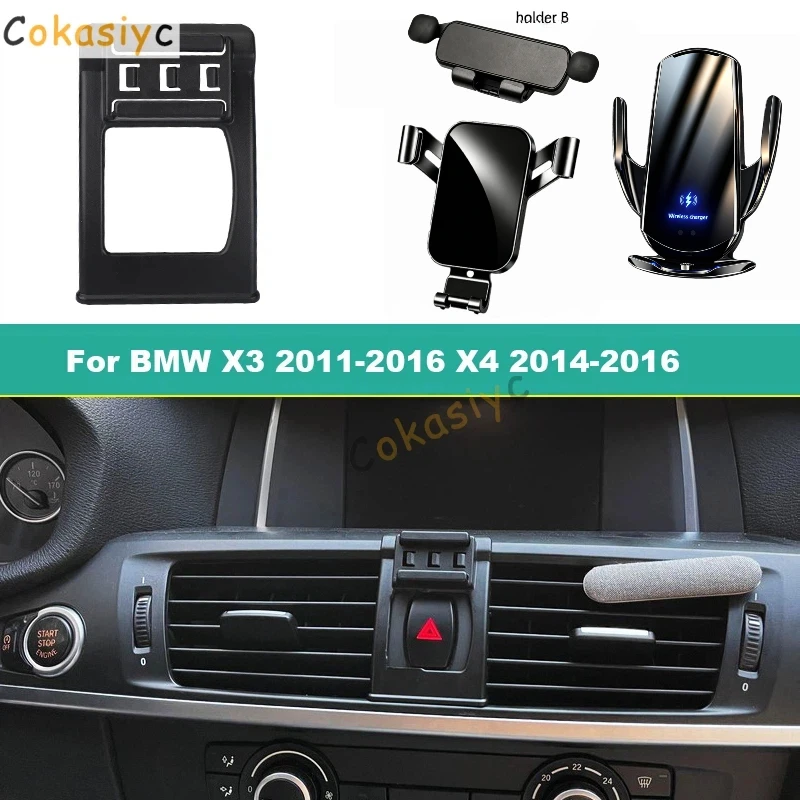 Suporte de Telefone Móvel Dedicado para Carro para BMW X3 F25 2011-2016 X4 F26 2014-2016, Suporte de Telefone com Carregamento Sem Fio Fixado na Saída