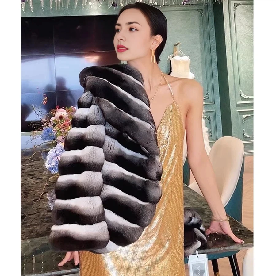 本物の女性のウサギの毛皮のコート,チンチラジャケット,ナチュラル,ショート,フワフワ,ベストセラー